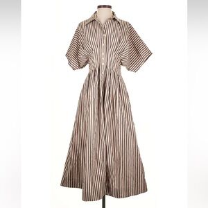 Anthropologie Exquise Tobie Striped Brown and White Button Down Midi Dress